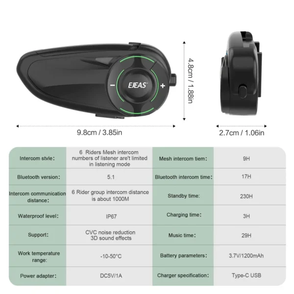 EJEAS Q8_Intercomunicador de malla para motocicletas, 6 motociclistas hablando al mismo tiempo - Imagen 5